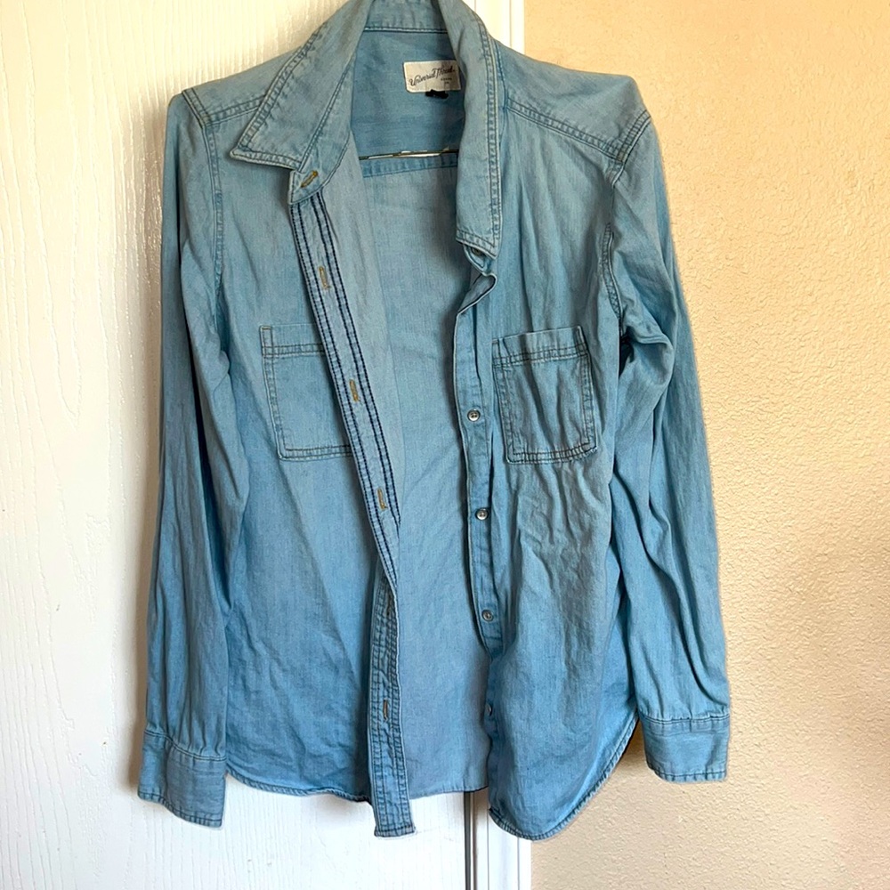 Long sleeve blue jean shirt